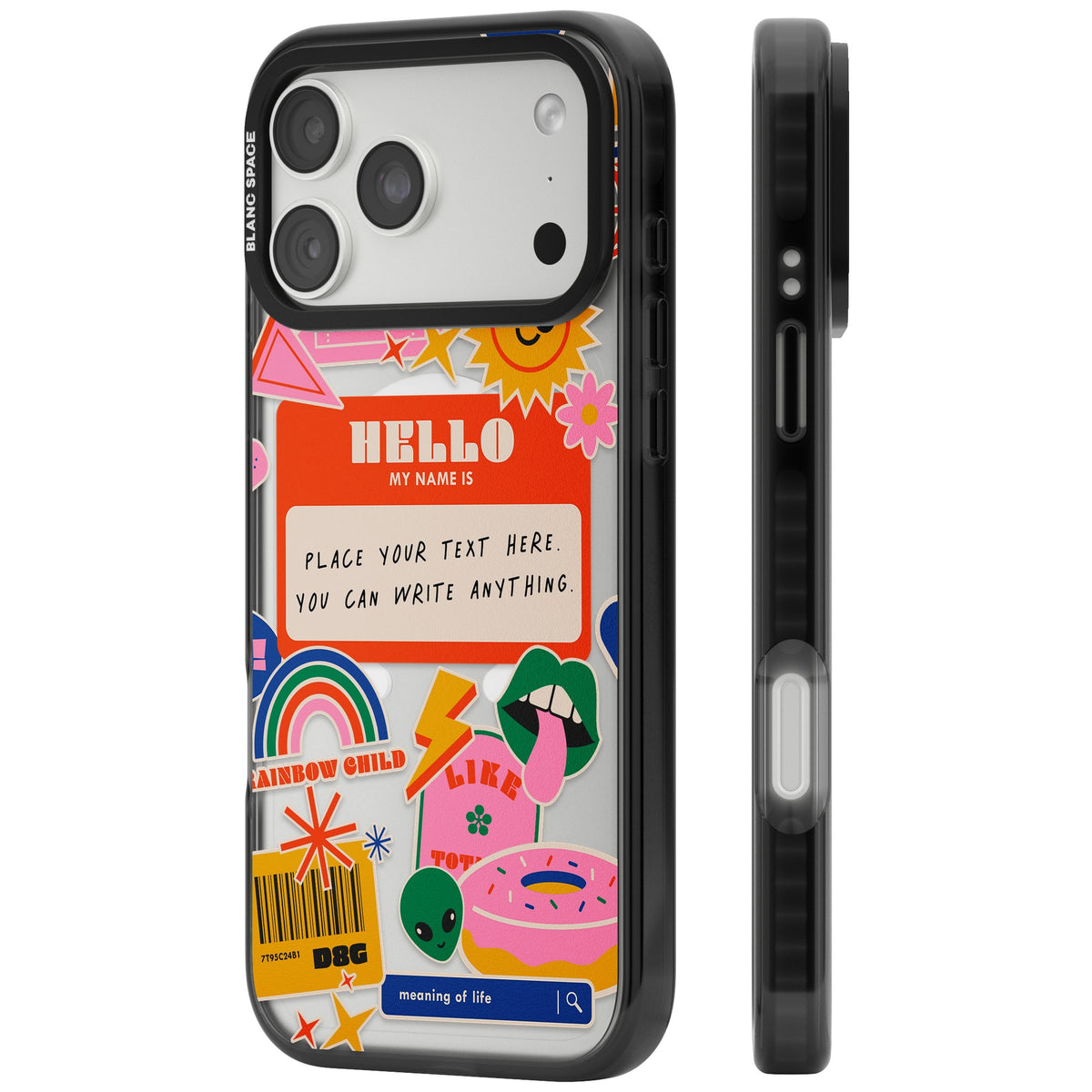 Personalised Retro Nametag Sticker iPhone 18 Pro Max Impact Pro Black Phone Case side