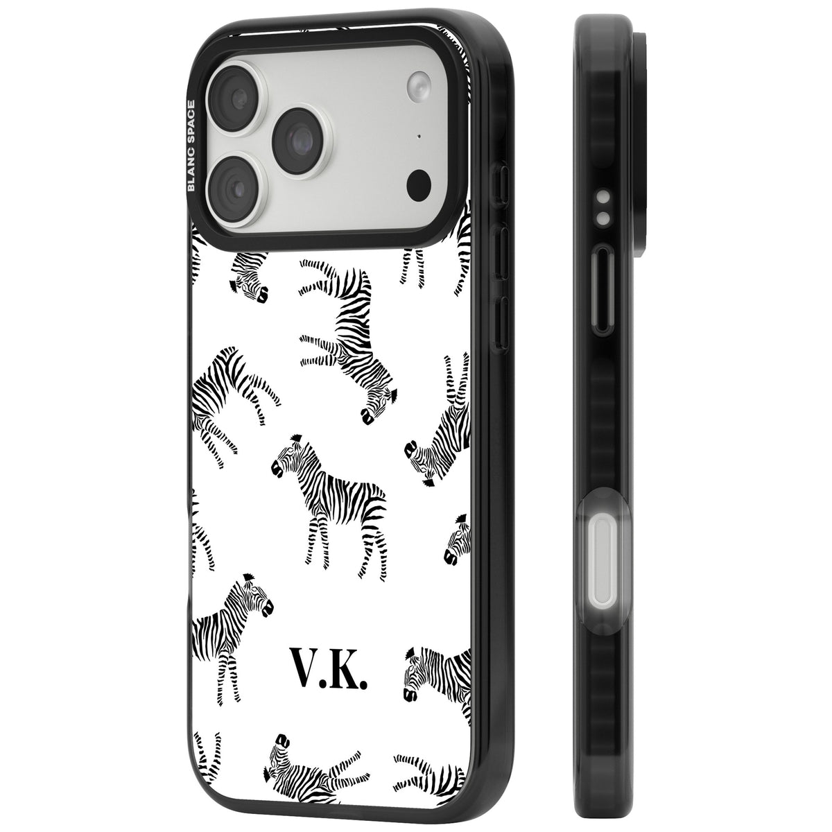 Personalised Monochrome Zebra iPhone 18 Pro Max Impact Pro Black Phone Case side