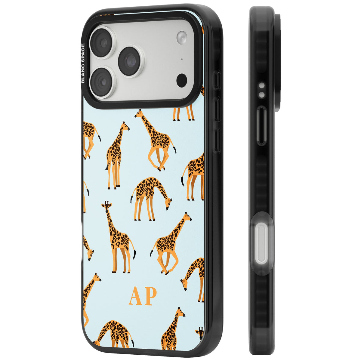 Personalised Safari Giraffe iPhone 18 Pro Max Impact Pro Black Phone Case side