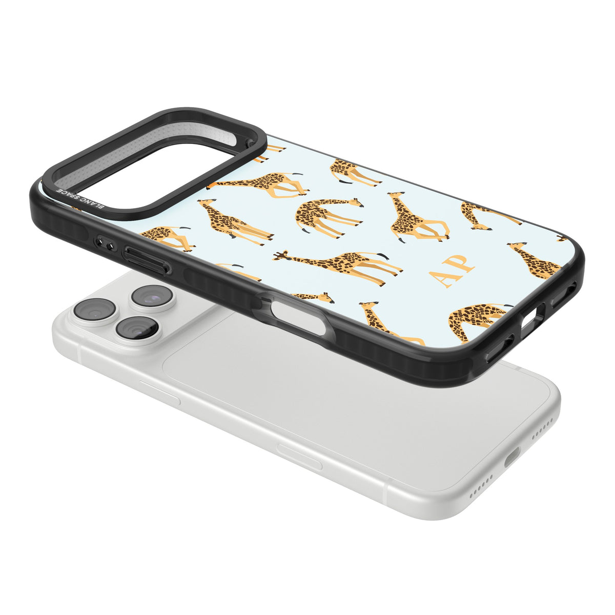 Personalised Safari Giraffe iPhone 18 Pro Max Impact Pro Black Phone Case angled