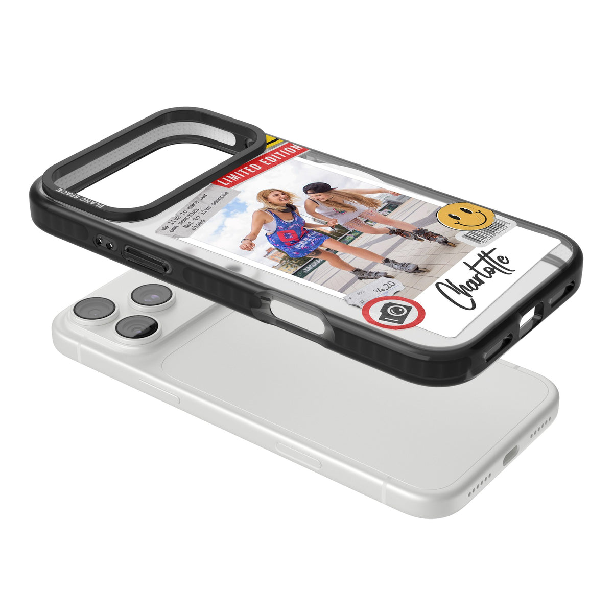 Personalised Sticker Mix Instant Photo iPhone 18 Pro Max Impact Pro Black Phone Case angled