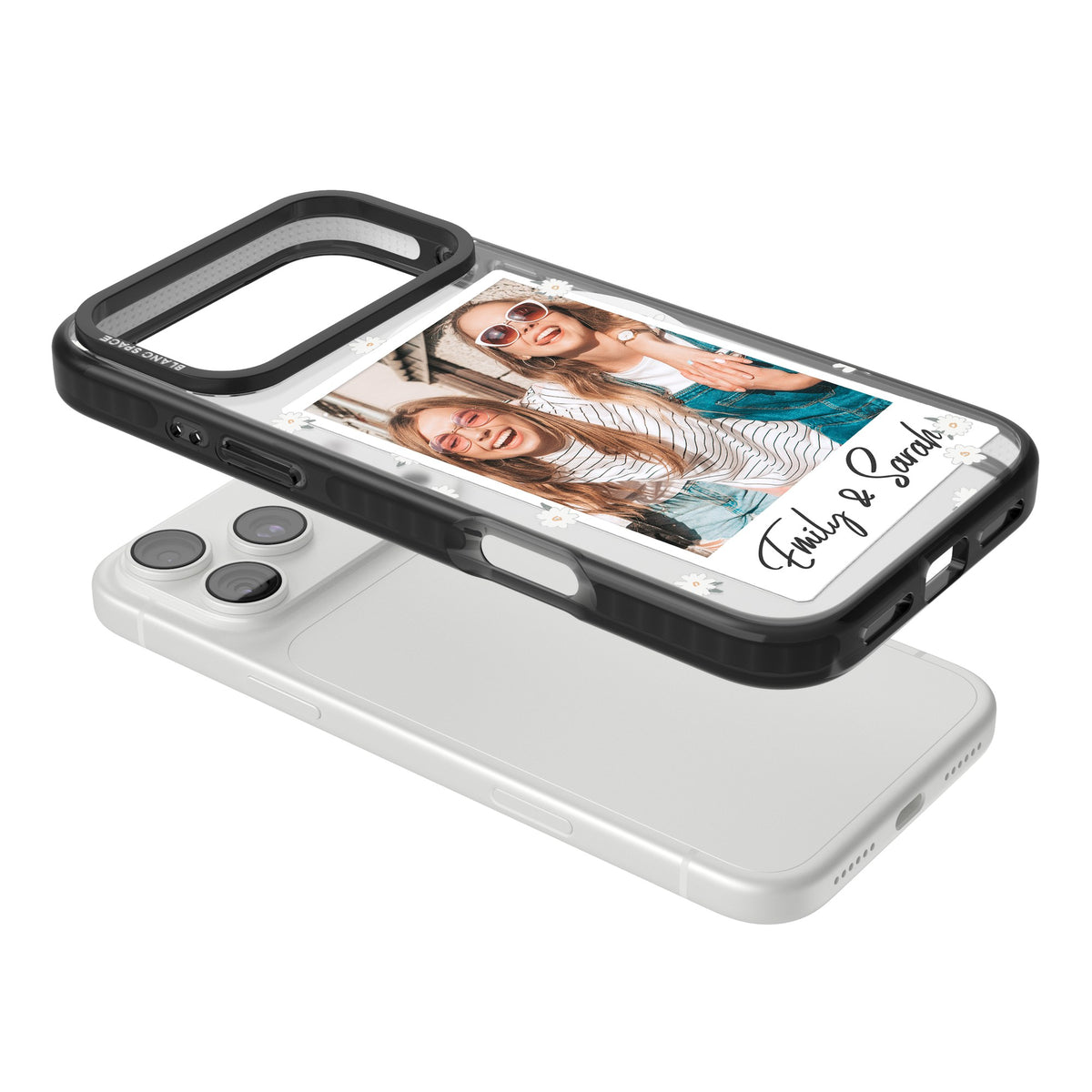 Personalised Daisy Polaroid iPhone 18 Pro Max Impact Pro Black Phone Case angled