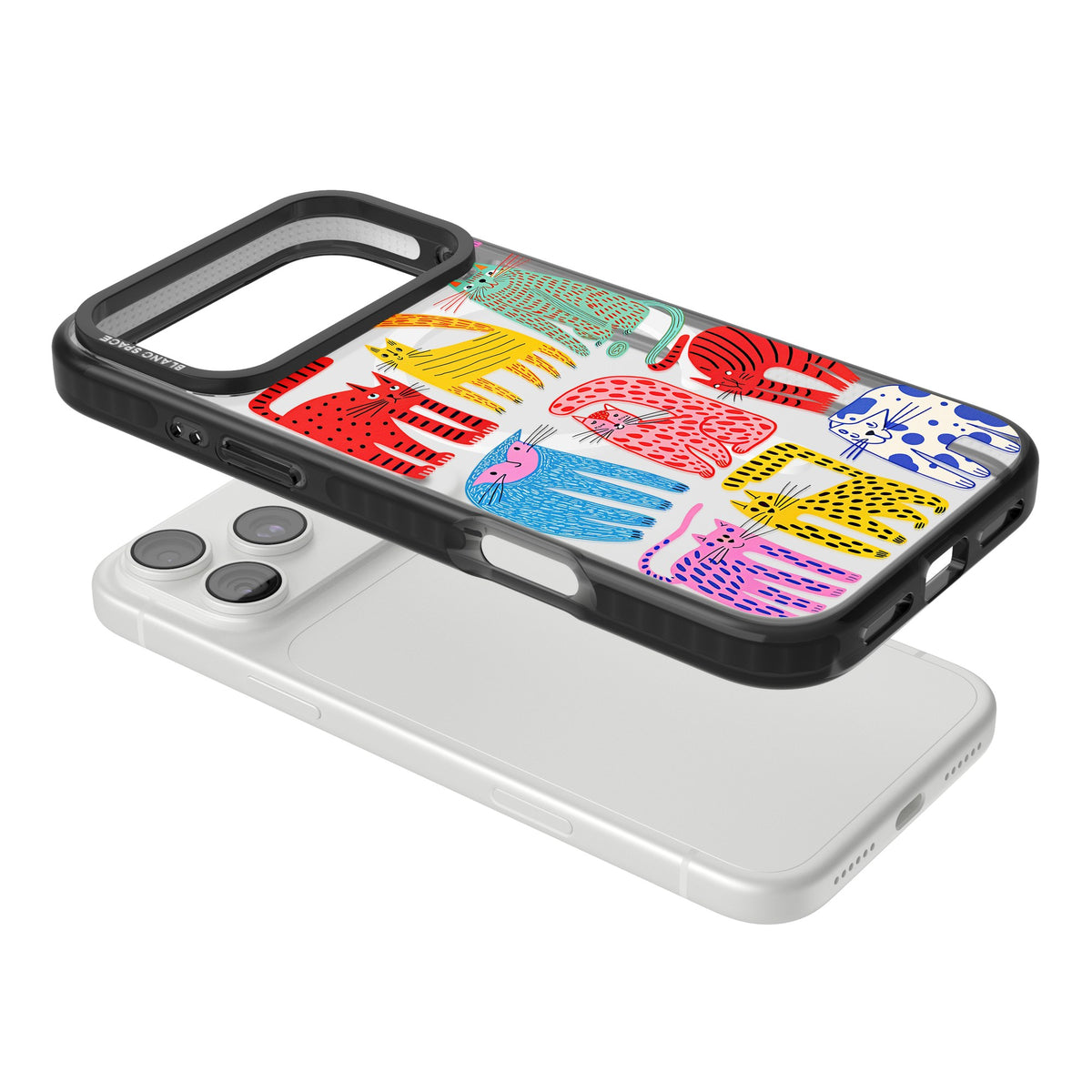 Abstract Cats iPhone 18 Pro Max Impact Pro Black Phone Case angled