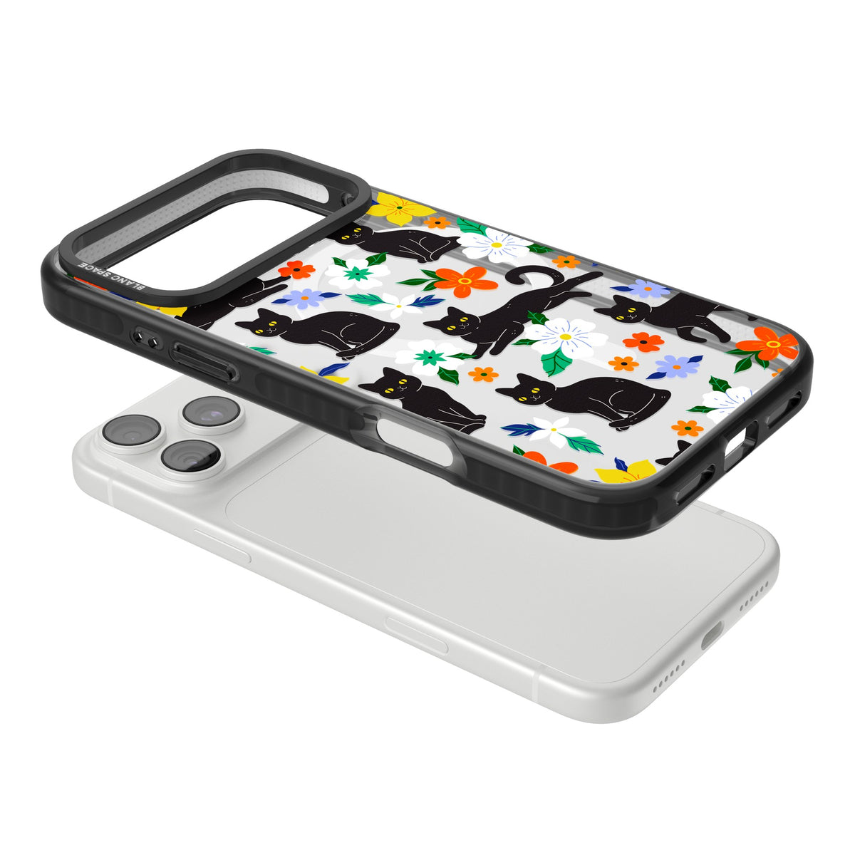 Cat Flowers iPhone 18 Pro Max Impact Pro Black Phone Case angled