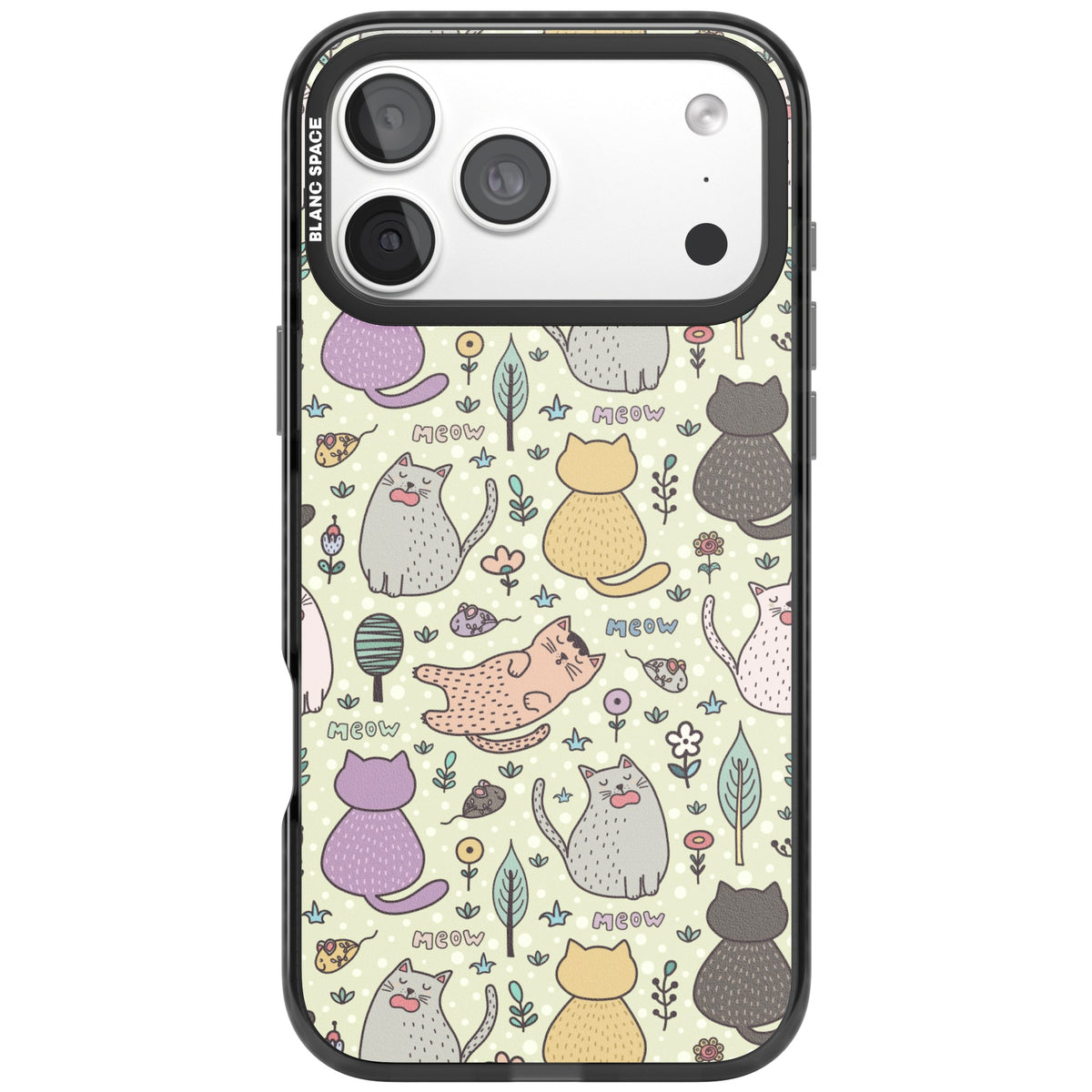 Cat Pattern Cream iPhone 18 Pro Max Impact Pro Black Phone Case front