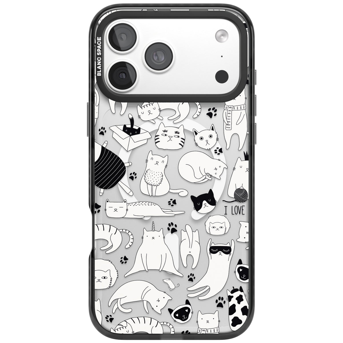Cartoon Cats (Black & White) iPhone 18 Pro Max Impact Pro Black Phone Case front