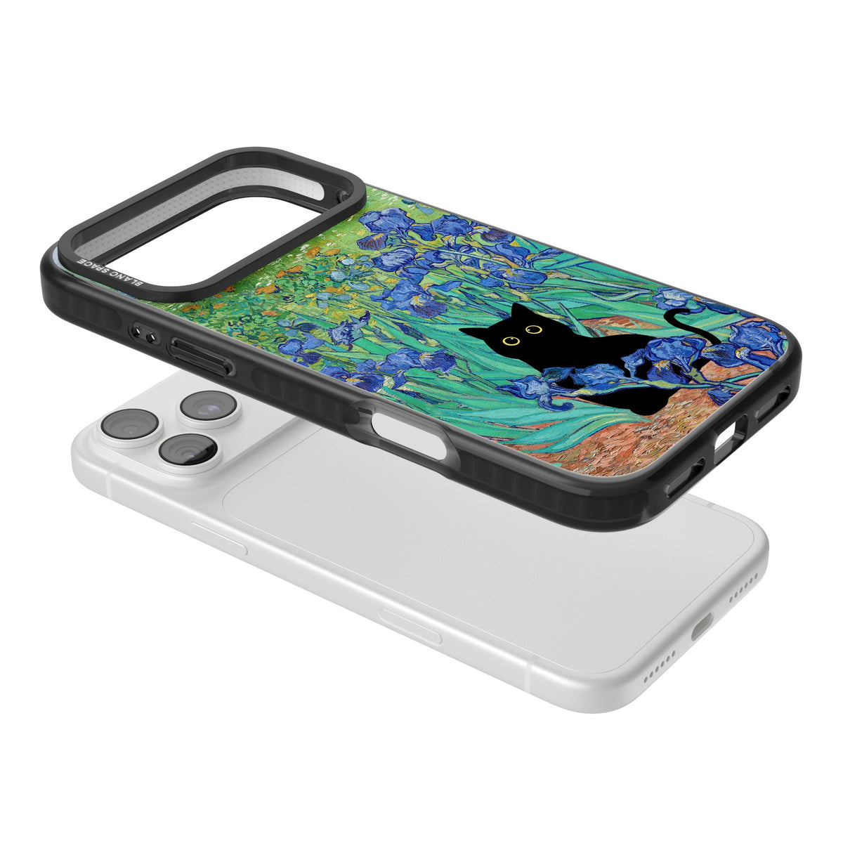 Cat in Van Gogh's Irises iPhone 18 Pro Max Impact Pro Black Phone Case angled