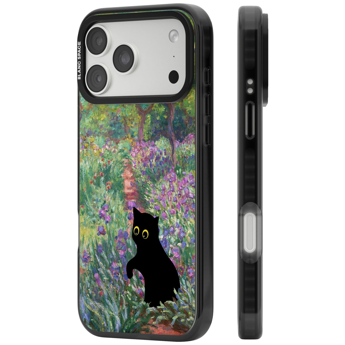 Cat in Monet's Giverny Garden iPhone 18 Pro Max Impact Pro Black Phone Case side