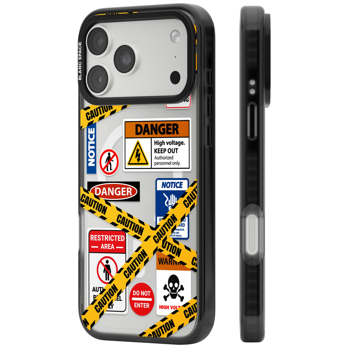 Caution Sign iPhone 18 Pro Max Impact Pro Black Phone Case side