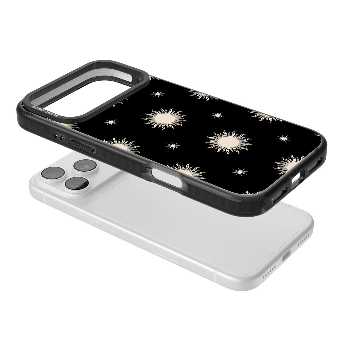 Celestial Patterns Classic Suns (Black) iPhone 18 Pro Max Impact Pro Black Phone Case angled