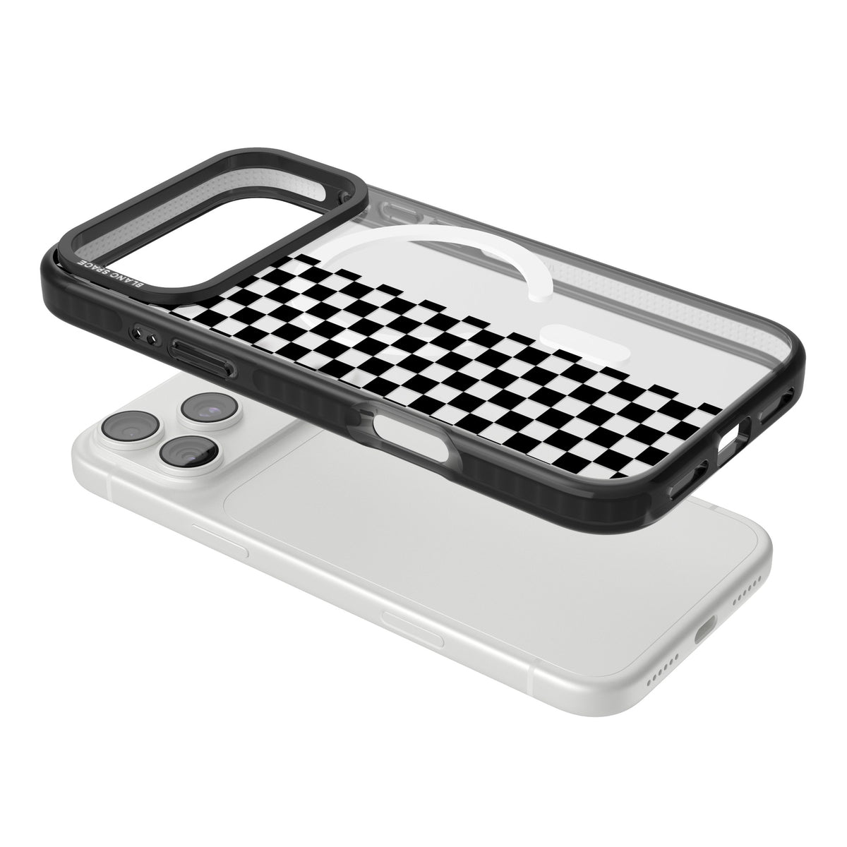 Half Black Check iPhone 18 Pro Max Impact Pro Black Phone Case angled