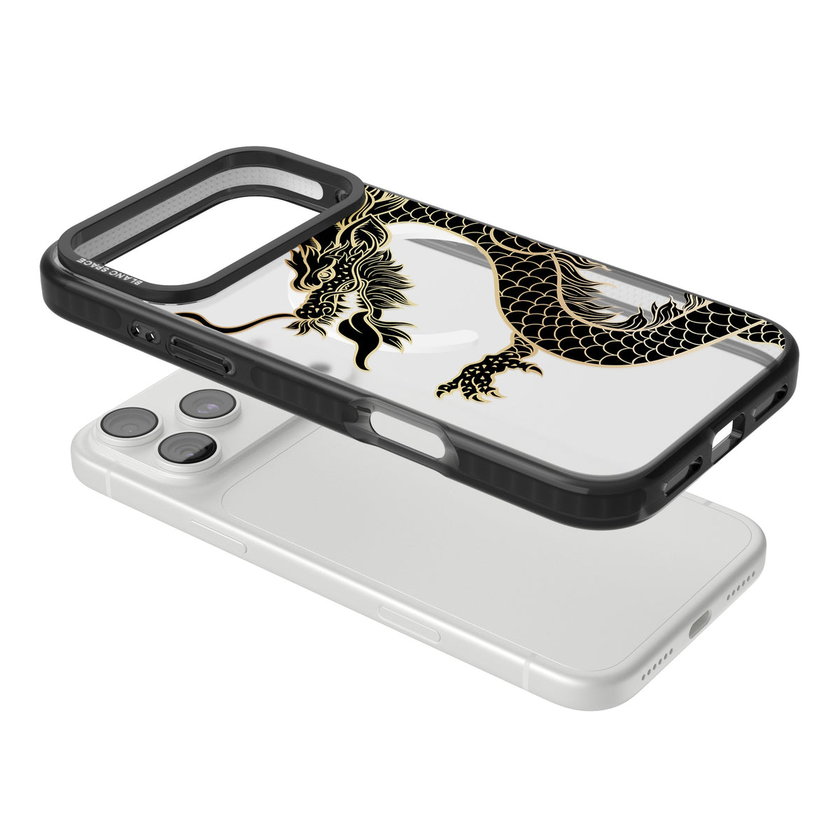 Large Black Dragon iPhone 18 Pro Max Impact Pro Black Phone Case angled