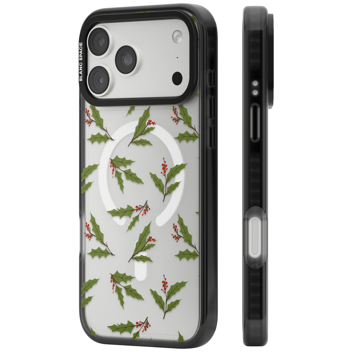 Christmas Holly Pattern iPhone 18 Pro Max Impact Pro Black Phone Case side