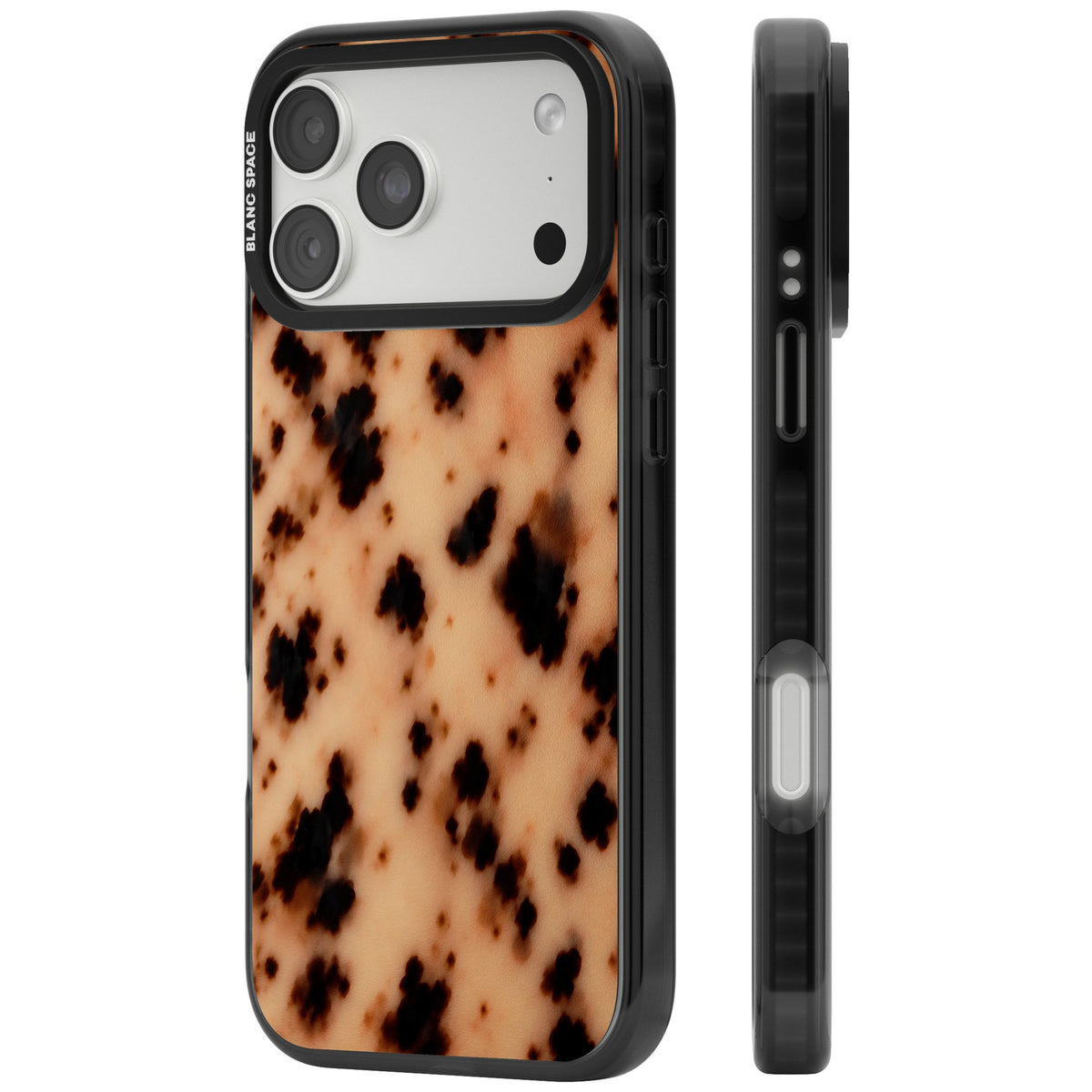 Coffee & Milk tortoiseshell iPhone case featuring blonde acetate tones, espresso brown spots and a soft cream base iPhone 18 Pro Max Impact Pro Black Phone Case side