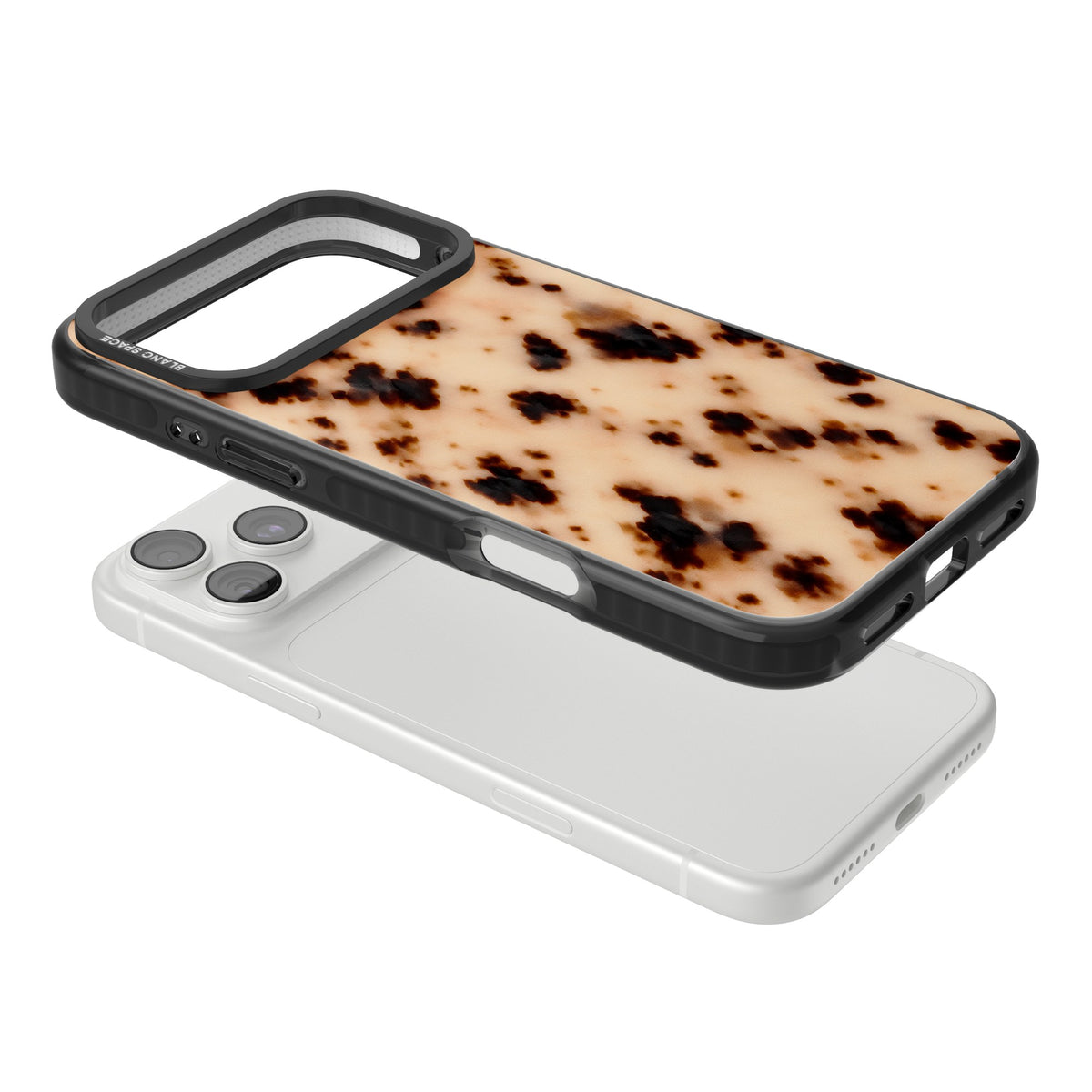 Coffee & Milk tortoiseshell iPhone case featuring blonde acetate tones, espresso brown spots and a soft cream base iPhone 18 Pro Max Impact Pro Black Phone Case angled