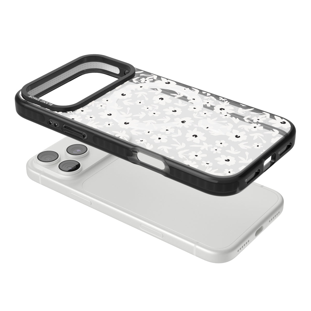 Snow Petals iPhone 18 Pro Max Impact Pro Black Phone Case angled