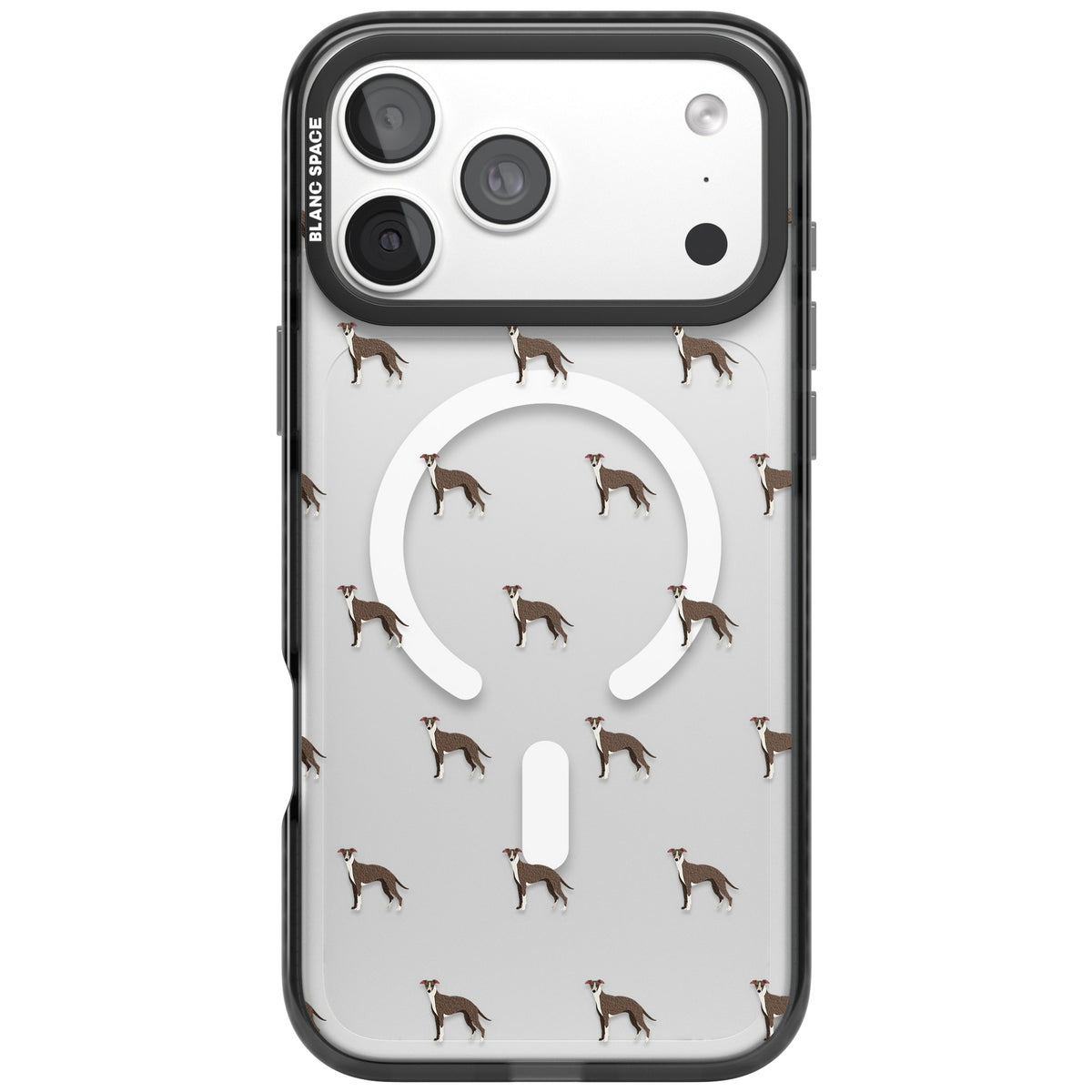 Whippet Dog Pattern Clear iPhone 18 Pro Max Impact Pro Black Phone Case front