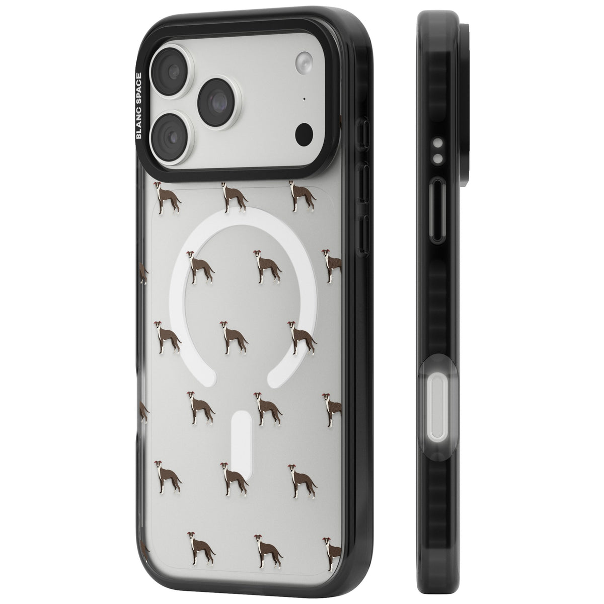 Whippet Dog Pattern Clear iPhone 18 Pro Max Impact Pro Black Phone Case side