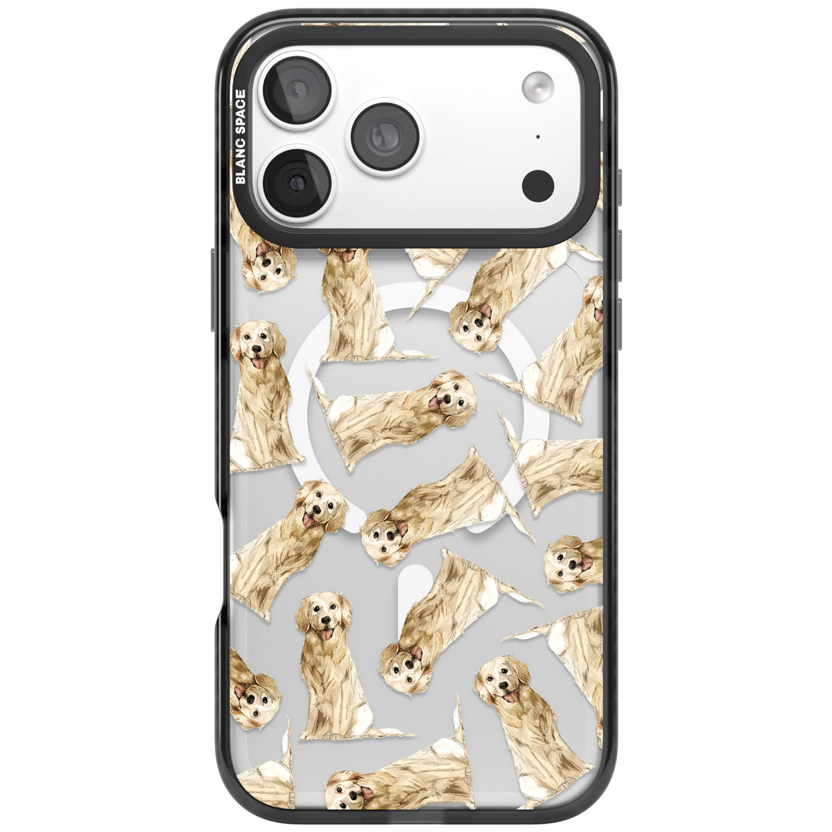 Golden Retriever Watercolor Pattern iPhone 18 Pro Max Impact Pro Black Phone Case front