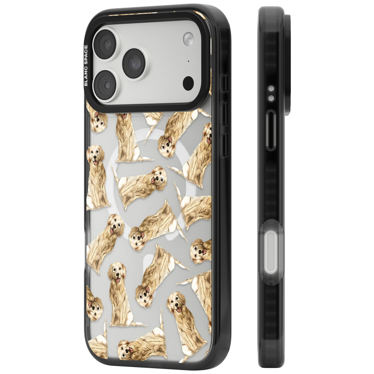 Golden Retriever Watercolor Pattern iPhone 18 Pro Max Impact Pro Black Phone Case side
