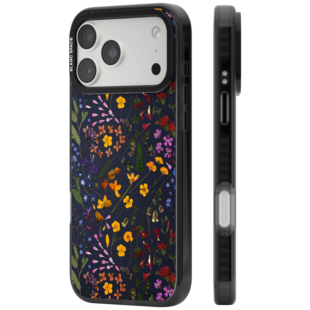 Wildflowers & Leaves In Navy iPhone 18 Pro Max Impact Pro Black Phone Case side