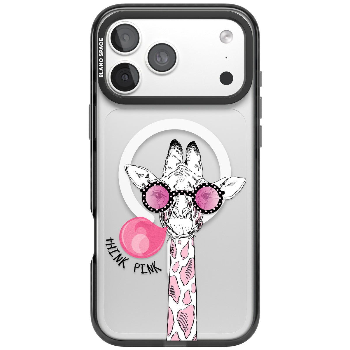 Think Pink Giraffe iPhone 18 Pro Max Impact Pro Black Phone Case front