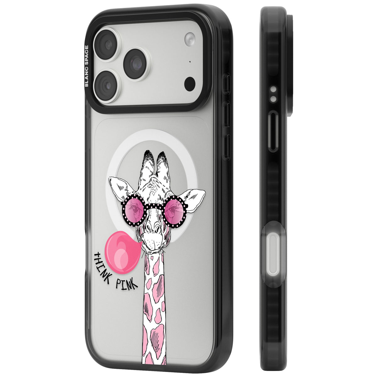 Think Pink Giraffe iPhone 18 Pro Max Impact Pro Black Phone Case side
