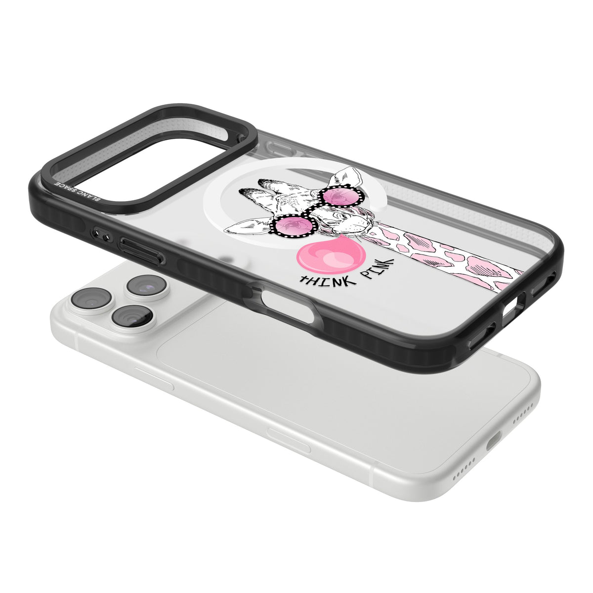 Think Pink Giraffe iPhone 18 Pro Max Impact Pro Black Phone Case angled