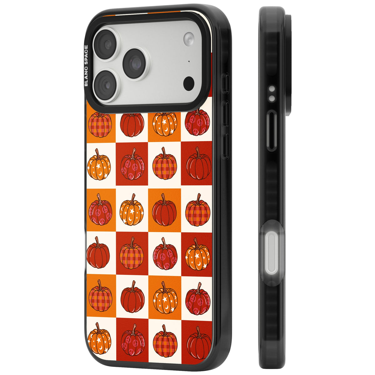 Autumn Pumpkin Check iPhone 18 Pro Max Impact Pro Black Phone Case side