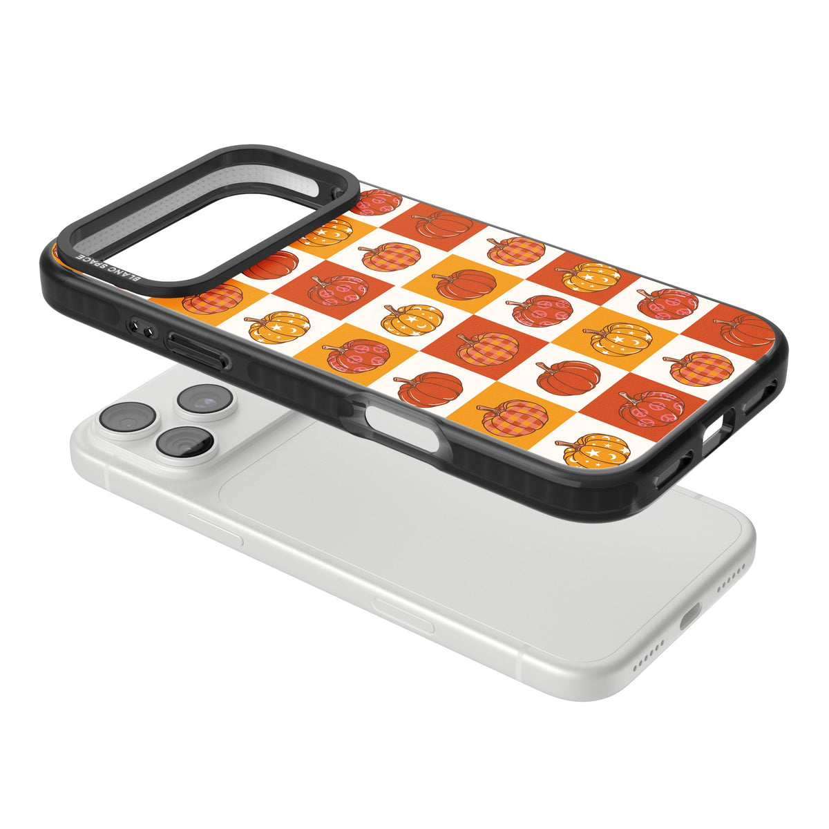 Autumn Pumpkin Check iPhone 18 Pro Max Impact Pro Black Phone Case angled
