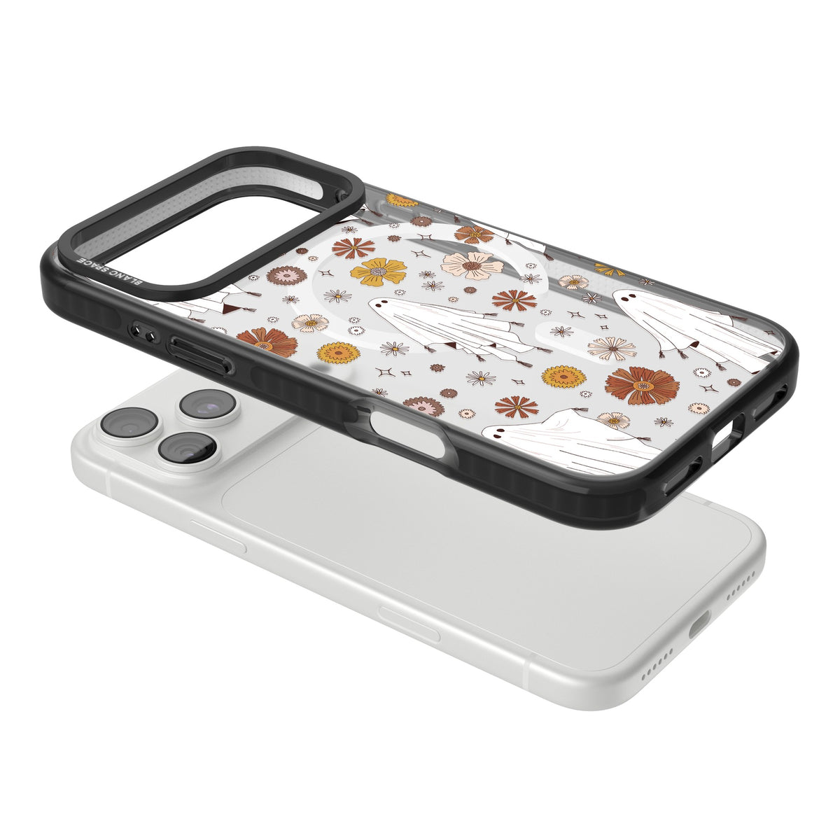 Ghosts And Flowers iPhone 18 Pro Max Impact Pro Black Phone Case angled