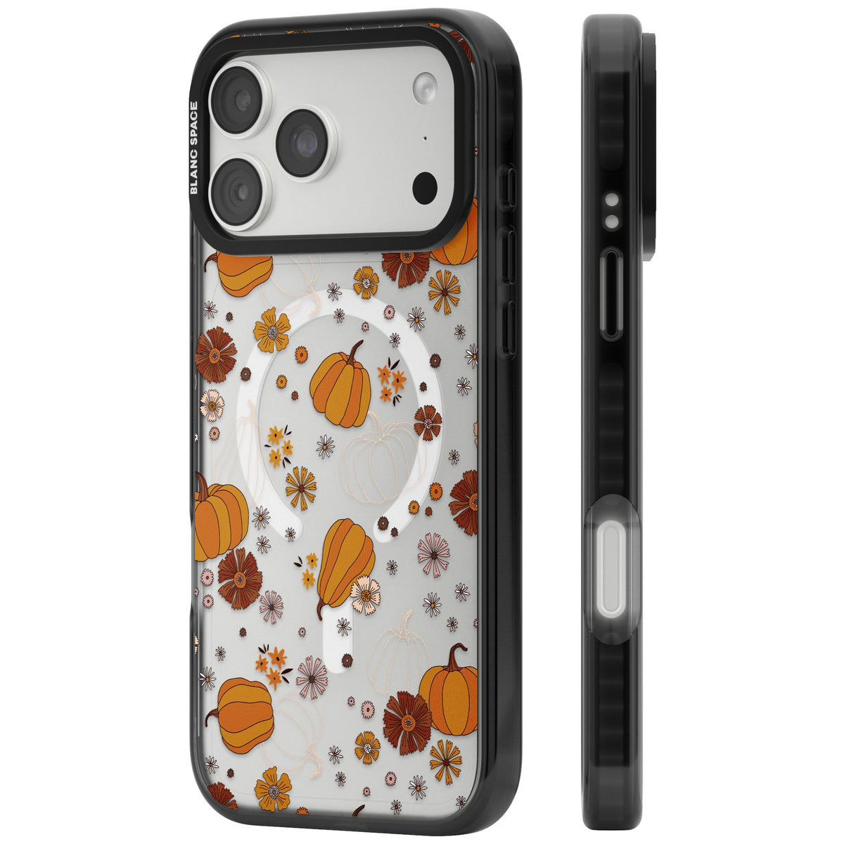 Pumpkins And Flowers iPhone 18 Pro Max Impact Pro Black Phone Case side