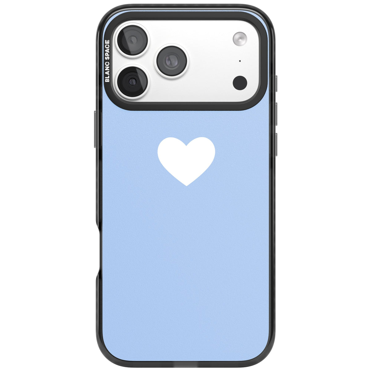 Single Heart Design: White & Baby Blue iPhone 18 Pro Max Impact Pro Black Phone Case front