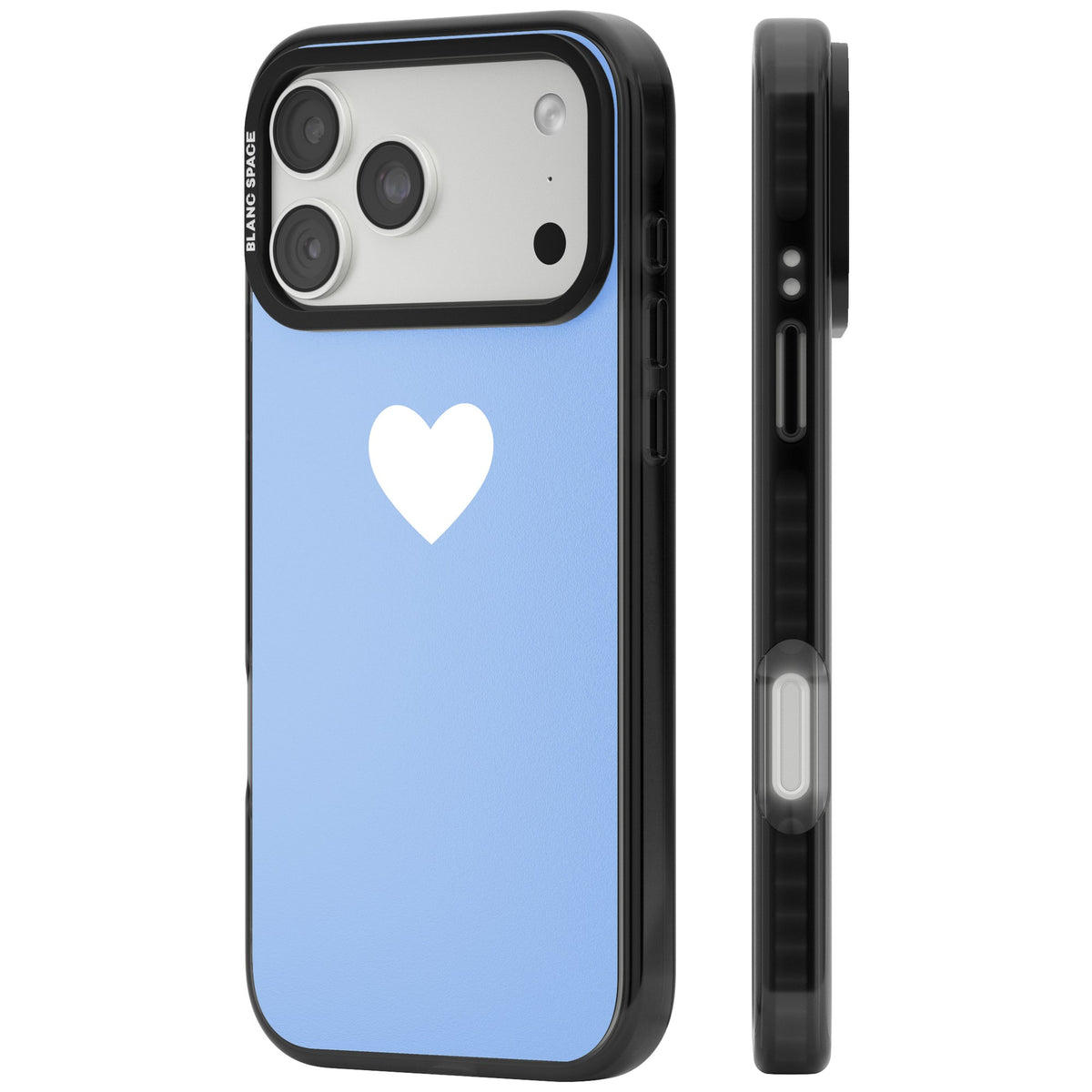 Single Heart Design: White & Baby Blue iPhone 18 Pro Max Impact Pro Black Phone Case side