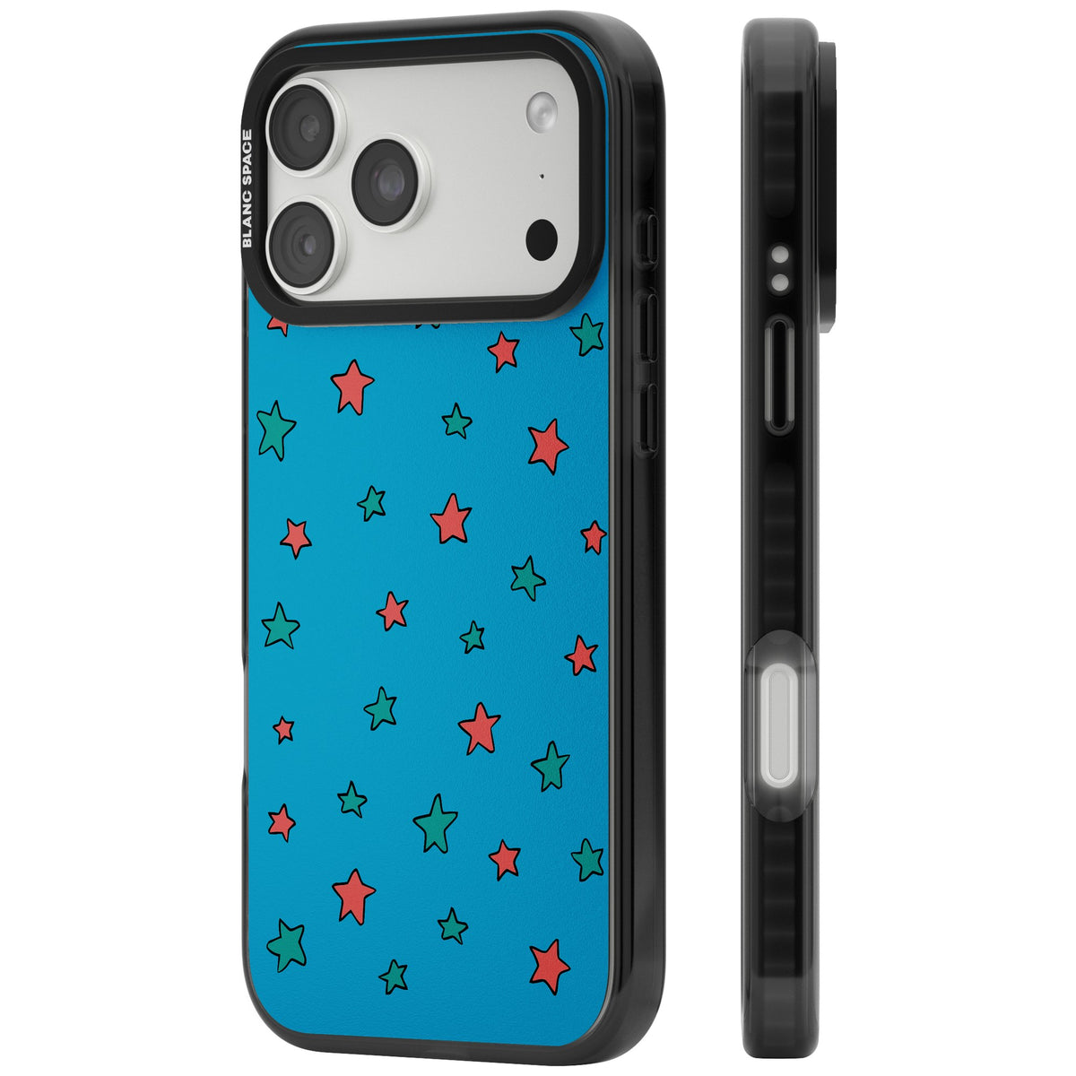 Blue Heartstopper Stars Pattern iPhone 18 Pro Max Impact Pro Black Phone Case side