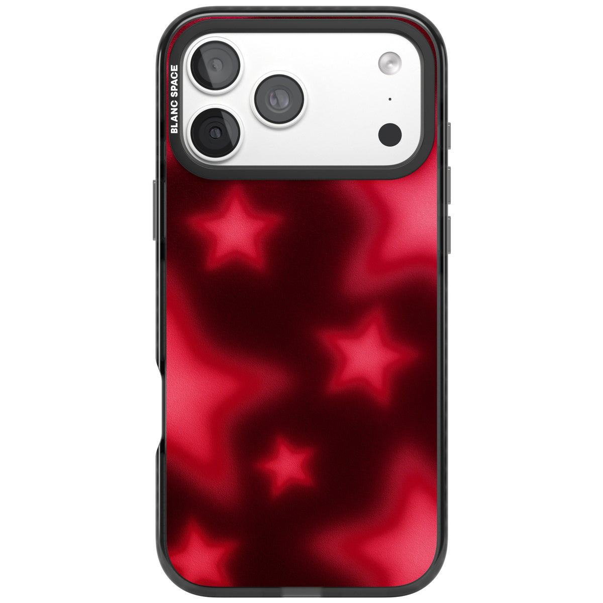 Afterglow Y2K iPhone case featuring blurred red aura stars, a dark crimson gradient and soft glowing haze iPhone 18 Pro Max Impact Pro Black Phone Case front