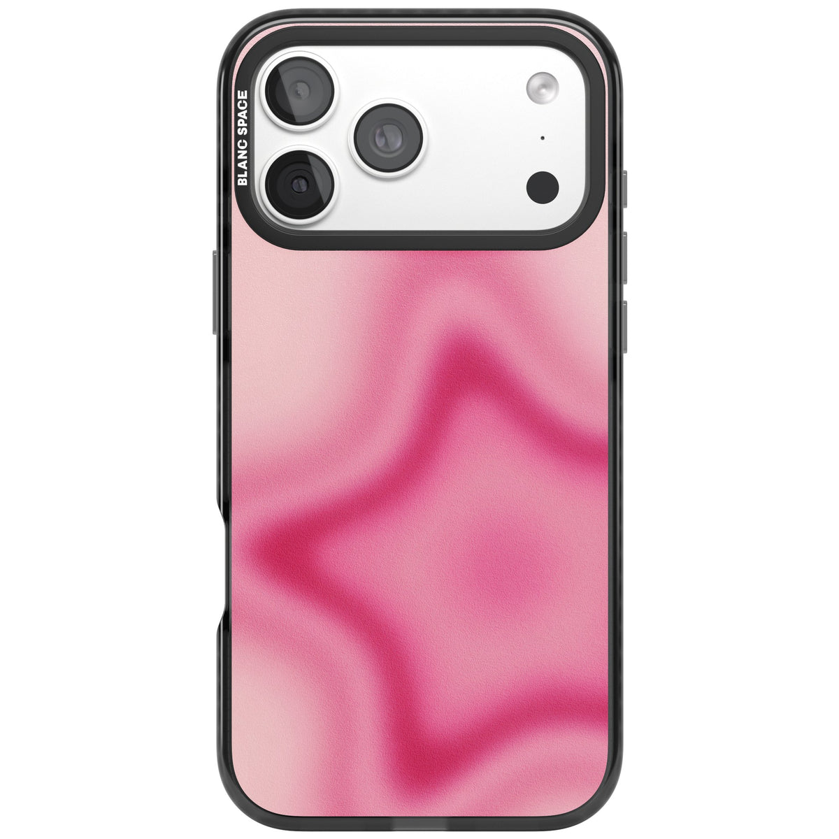 Blush pinkcore iPhone case featuring a blurred fuchsia aura star on a soft pink gradient iPhone 18 Pro Max Impact Pro Black Phone Case front