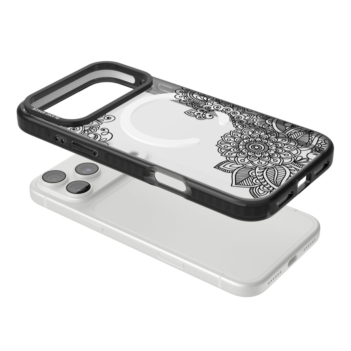 Black Henna Botanicals iPhone 18 Pro Max Impact Pro Black Phone Case angled