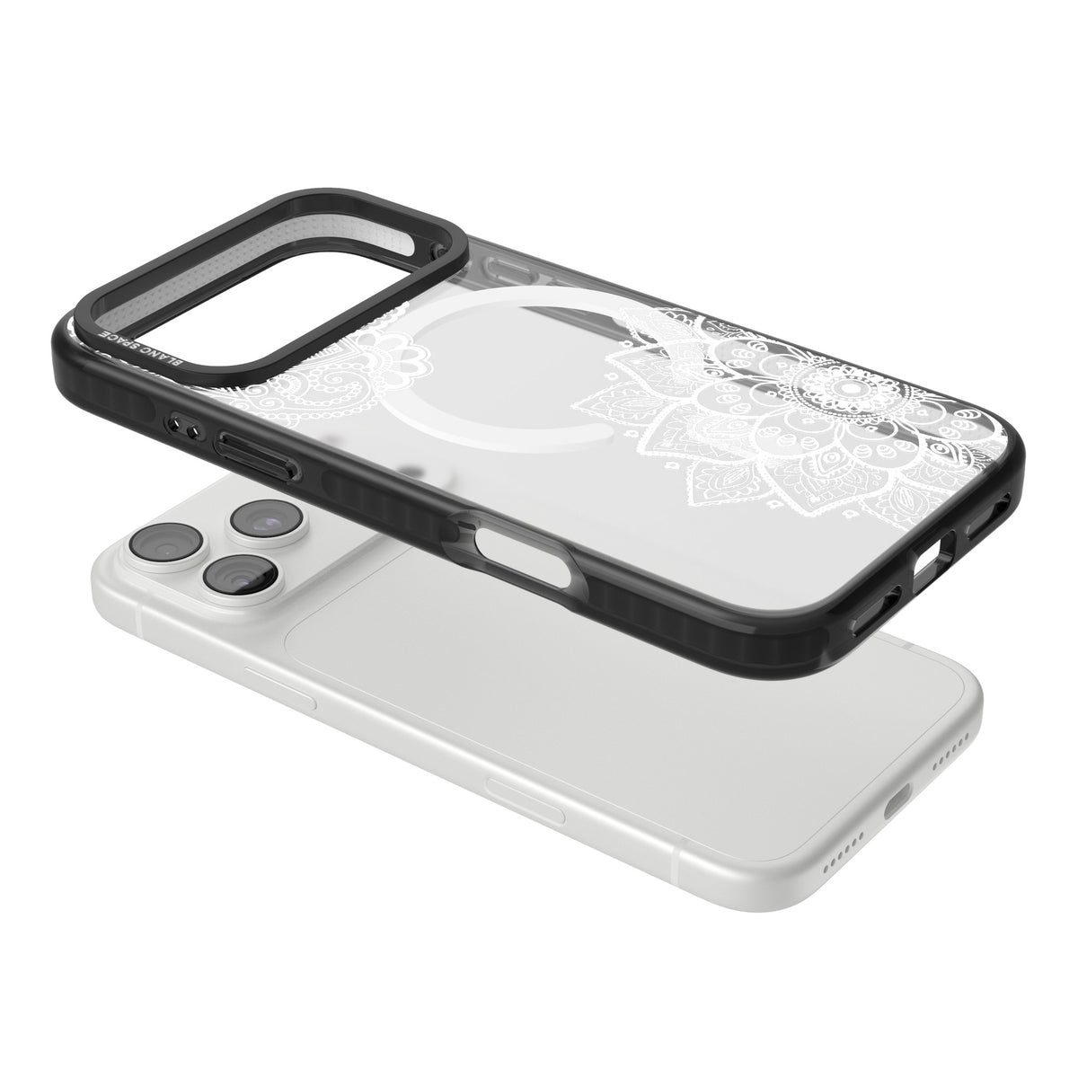White Henna Florals iPhone 18 Pro Max Impact Pro Black Phone Case angled