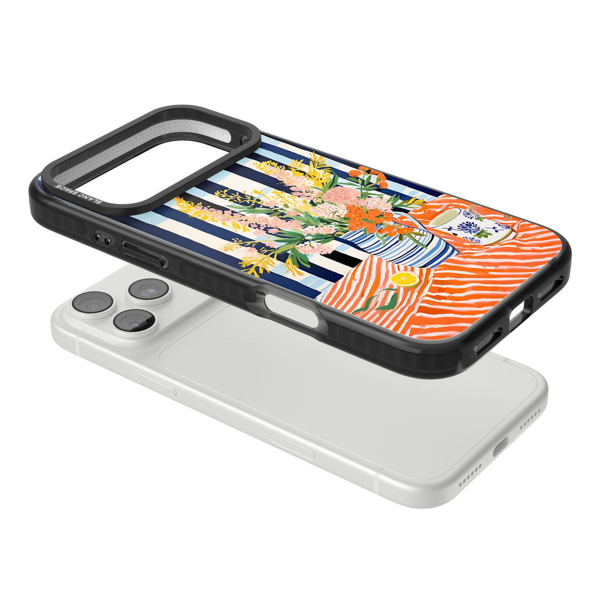 Seaside Flowers iPhone 18 Pro Max Impact Pro Black Phone Case angled
