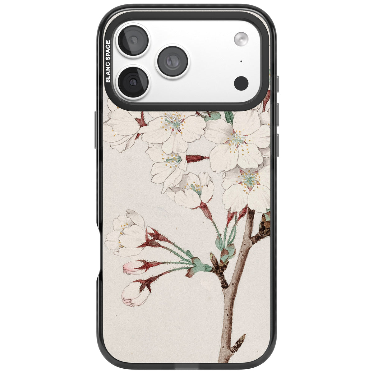 Vintage Japanese White Blossoms iPhone 18 Pro Max Impact Pro Black Phone Case front