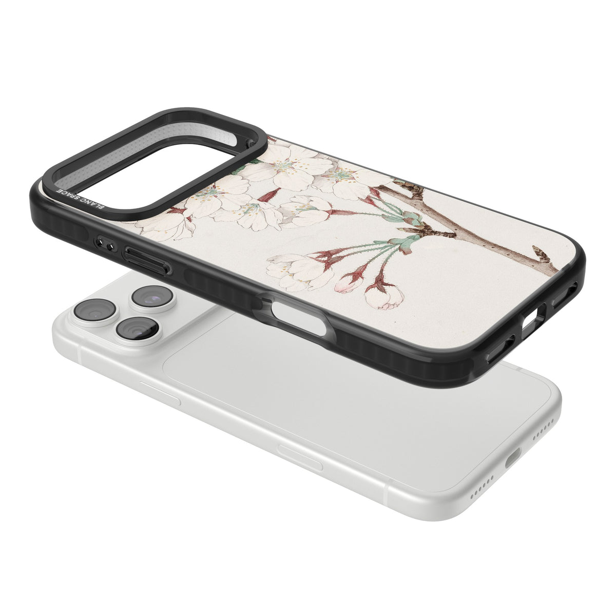 Vintage Japanese White Blossoms iPhone 18 Pro Max Impact Pro Black Phone Case angled