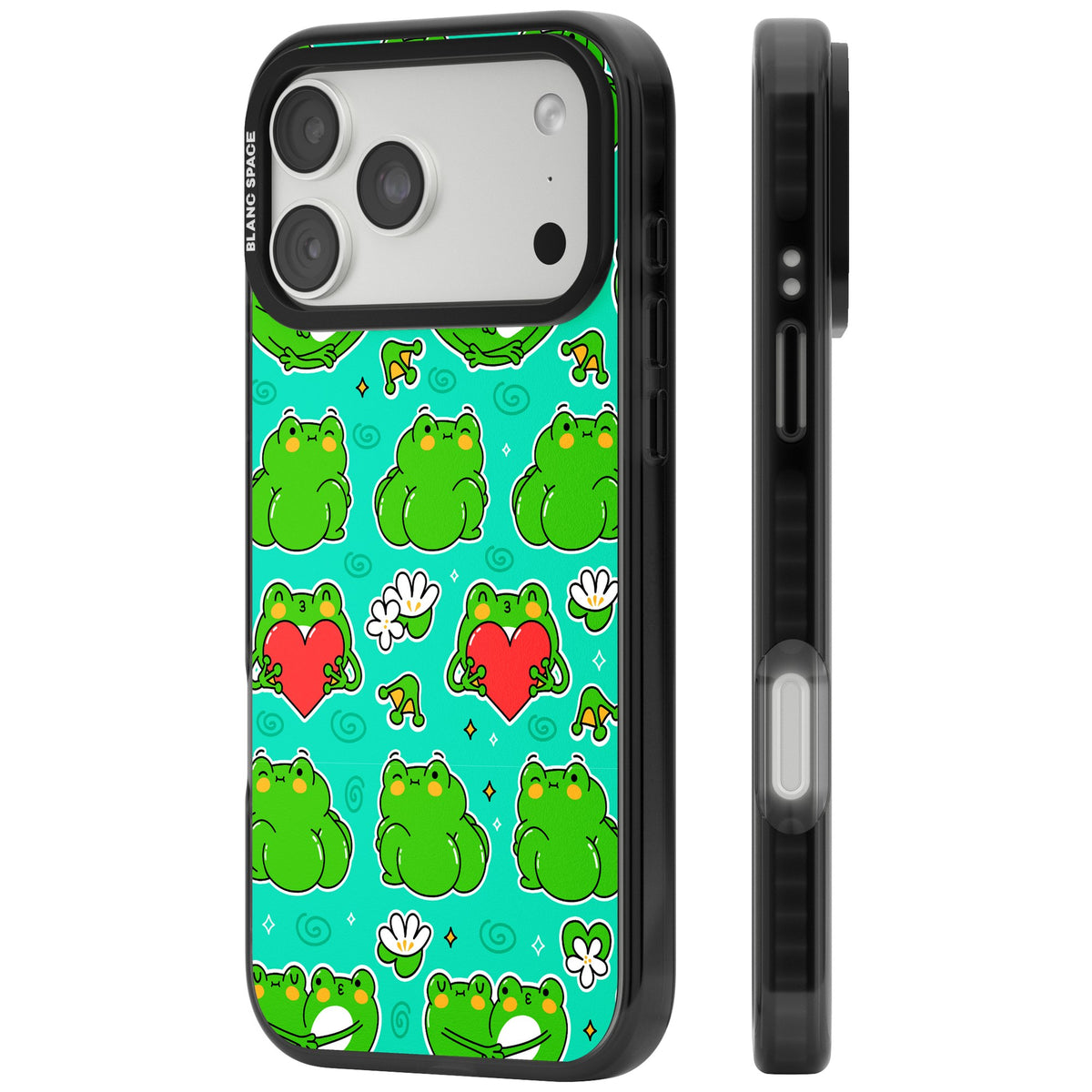 Frog Booty Kawaii Pattern iPhone 18 Pro Max Impact Pro Black Phone Case side