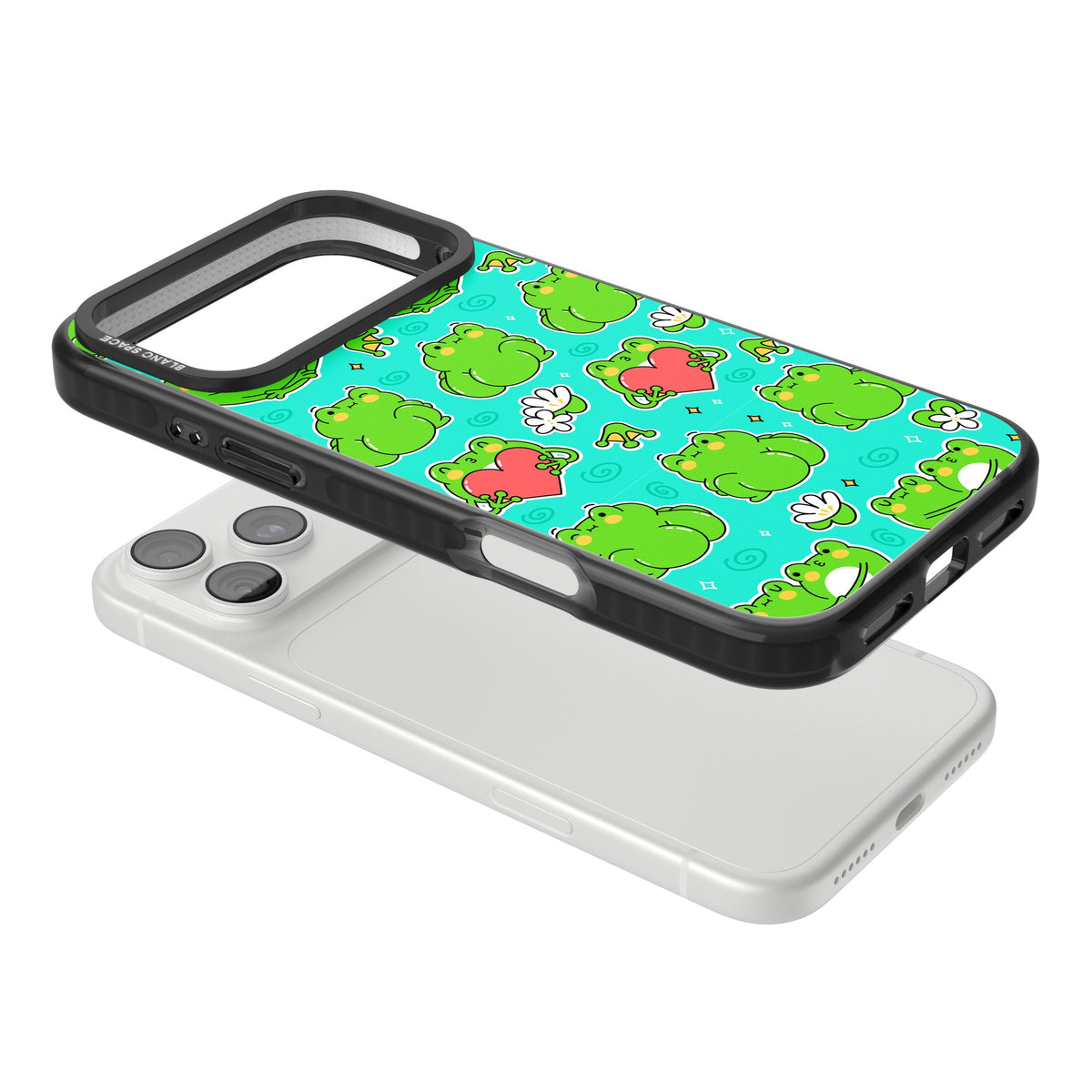 Frog Booty Kawaii Pattern iPhone 18 Pro Max Impact Pro Black Phone Case angled