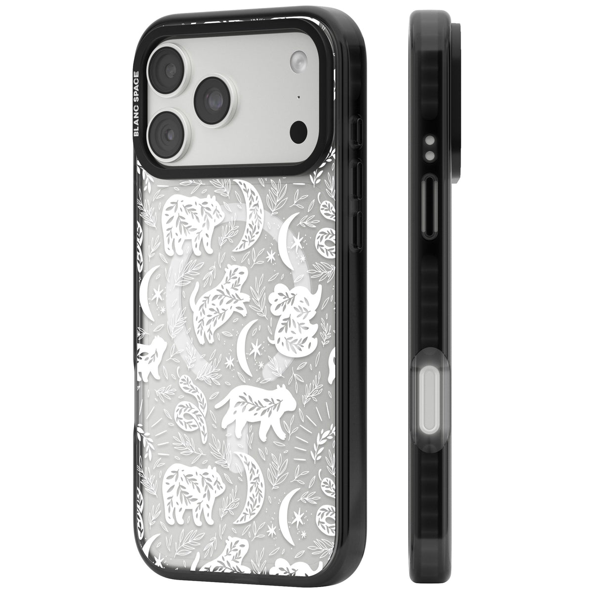 Forest Animal Silhouettes: White/Clear iPhone 18 Pro Max Impact Pro Black Phone Case side
