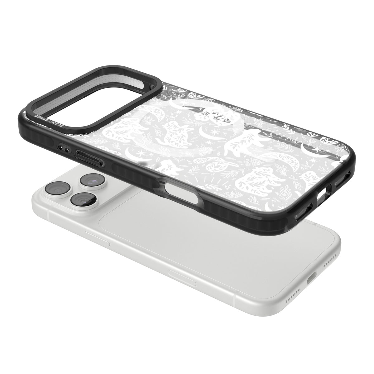 Forest Animal Silhouettes: White/Clear iPhone 18 Pro Max Impact Pro Black Phone Case angled