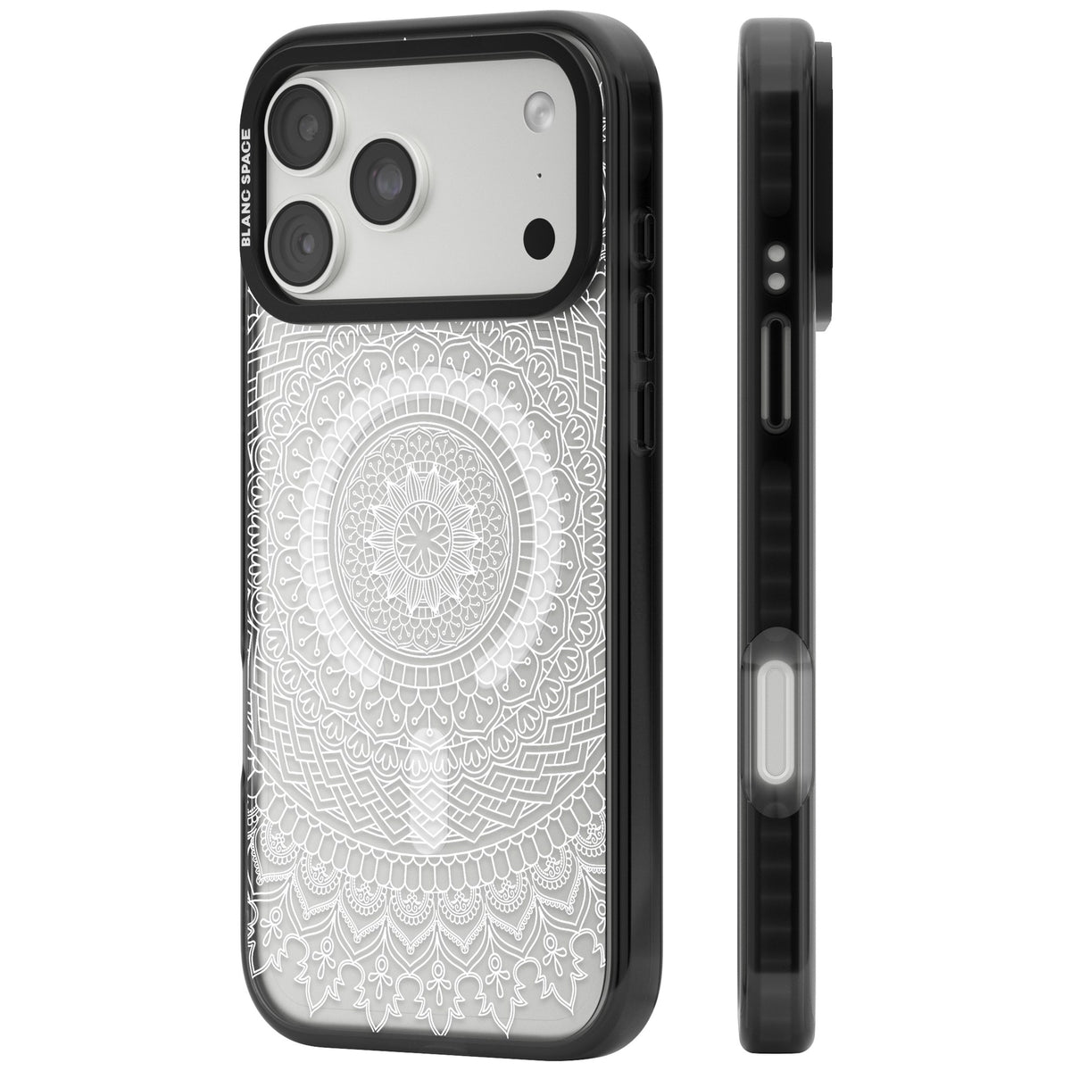 White Mandala iPhone 18 Pro Max Impact Pro Black Phone Case side