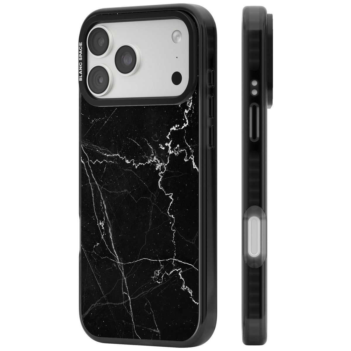 Bold Black Marble With White Texture iPhone 18 Pro Max Impact Pro Black Phone Case side