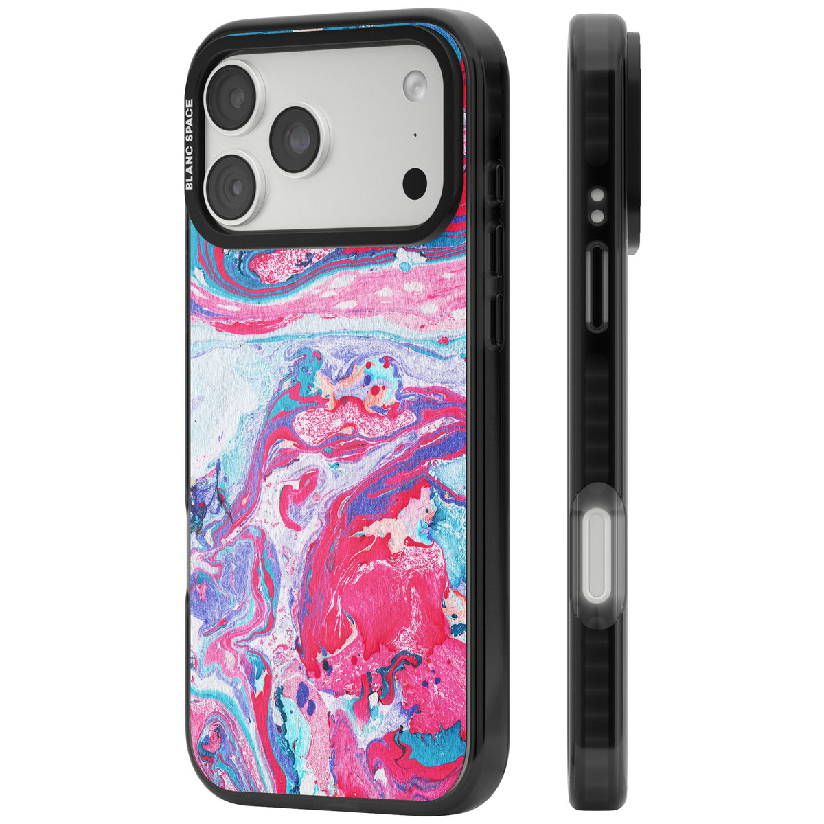 Pink, Blue & Purple Marbled Paper Pattern iPhone 18 Pro Max Impact Pro Black Phone Case side