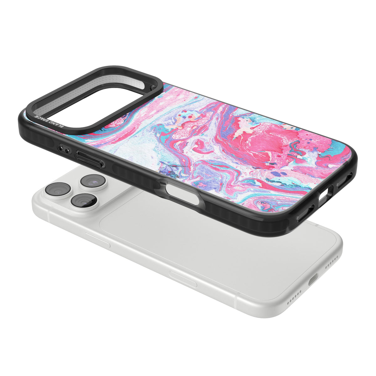 Pink, Blue & Purple Marbled Paper Pattern iPhone 18 Pro Max Impact Pro Black Phone Case angled